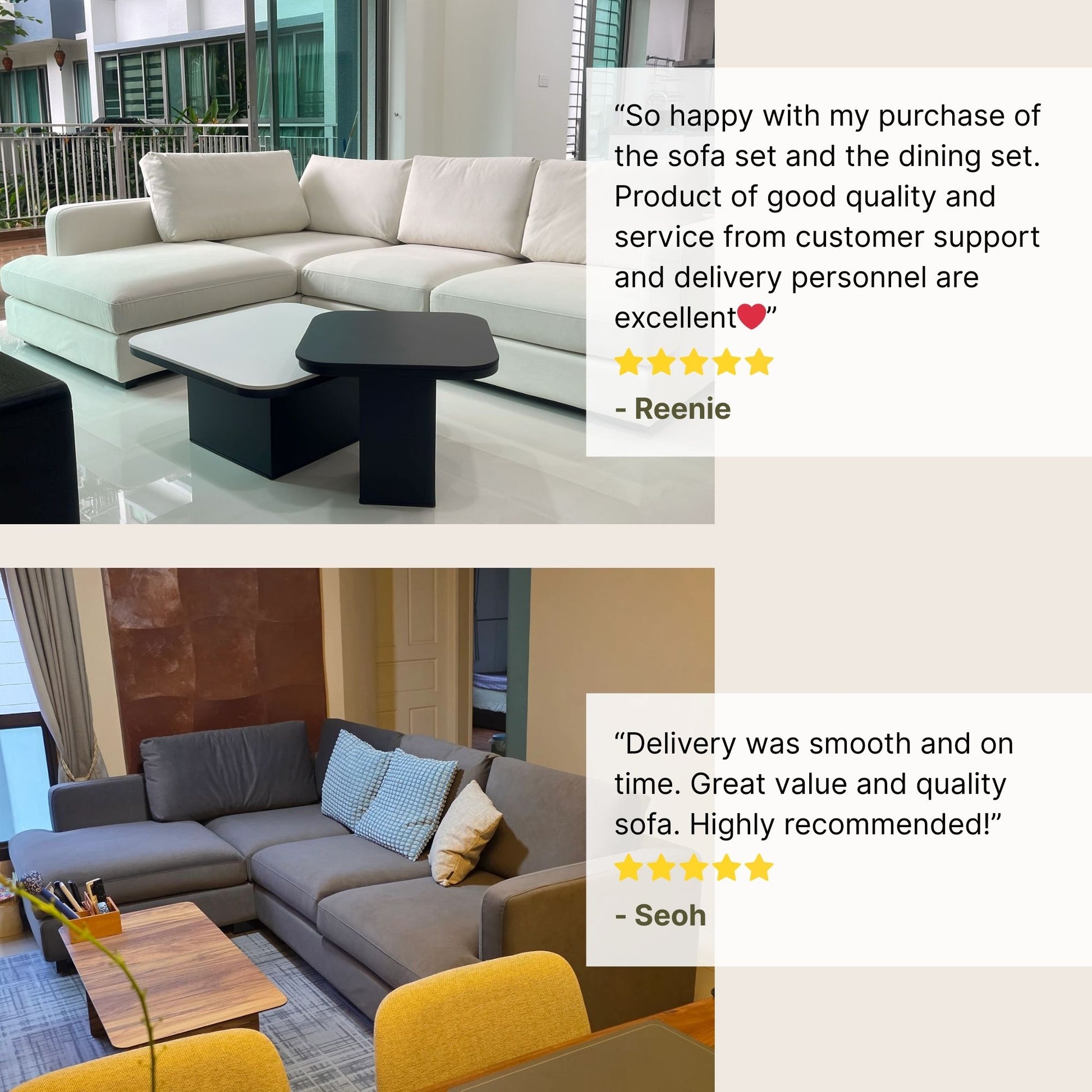 Good reviews for Crescent L-shaped sectional sofa