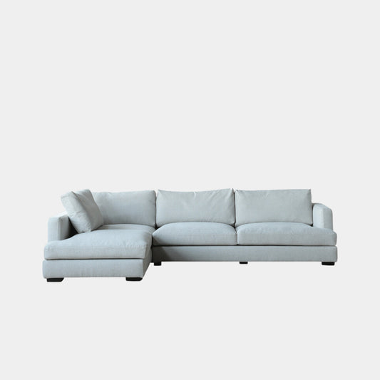 Crescent fabric sectional sofa left grey