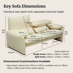 Sofa dimensions diagram with measurements in centimeters