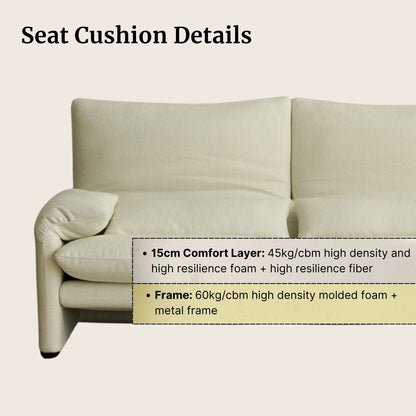 Beige sofa with seat cushion details on a beige background