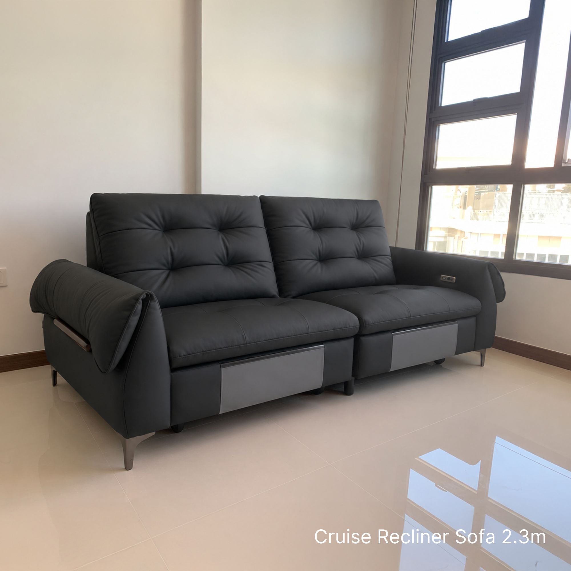Black recliner sofa in a HDB living 