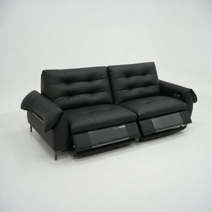 Black leather sofa on a white background