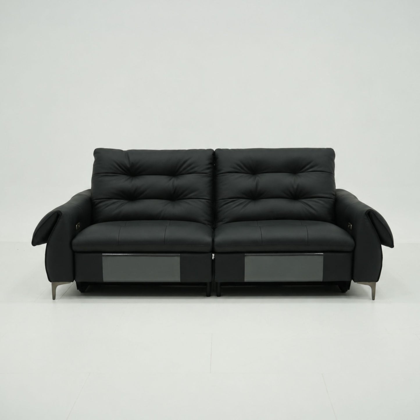 Black leather sofa on a white background