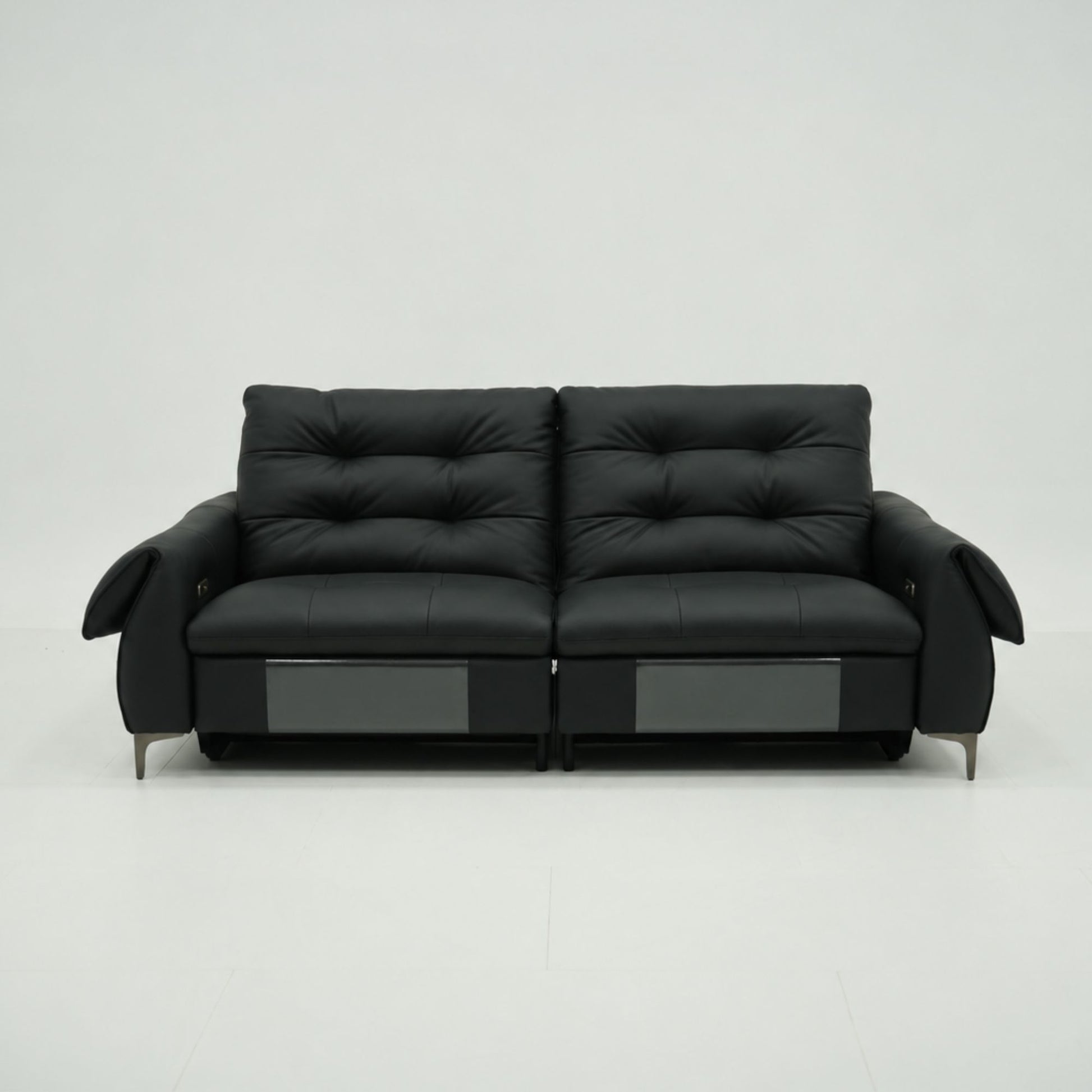 Black leather sofa on a white background