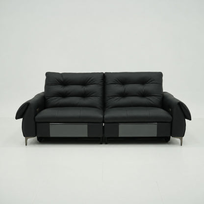 Black leather sofa on a white background