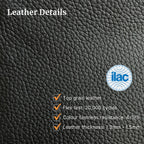 Black leather texture with ILAC logo and details on a black background