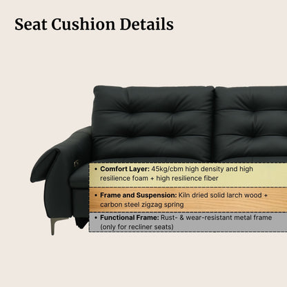 Black sofa with seat cushion details on a beige background