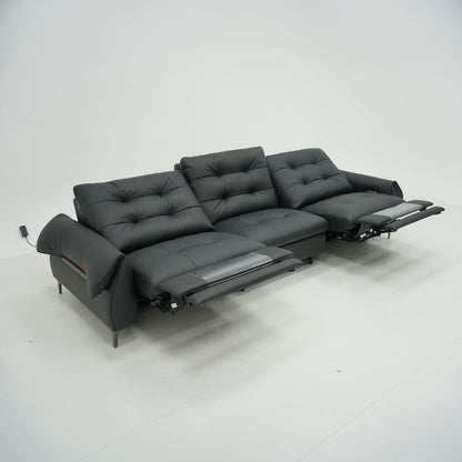 Black leather sofa on a white background