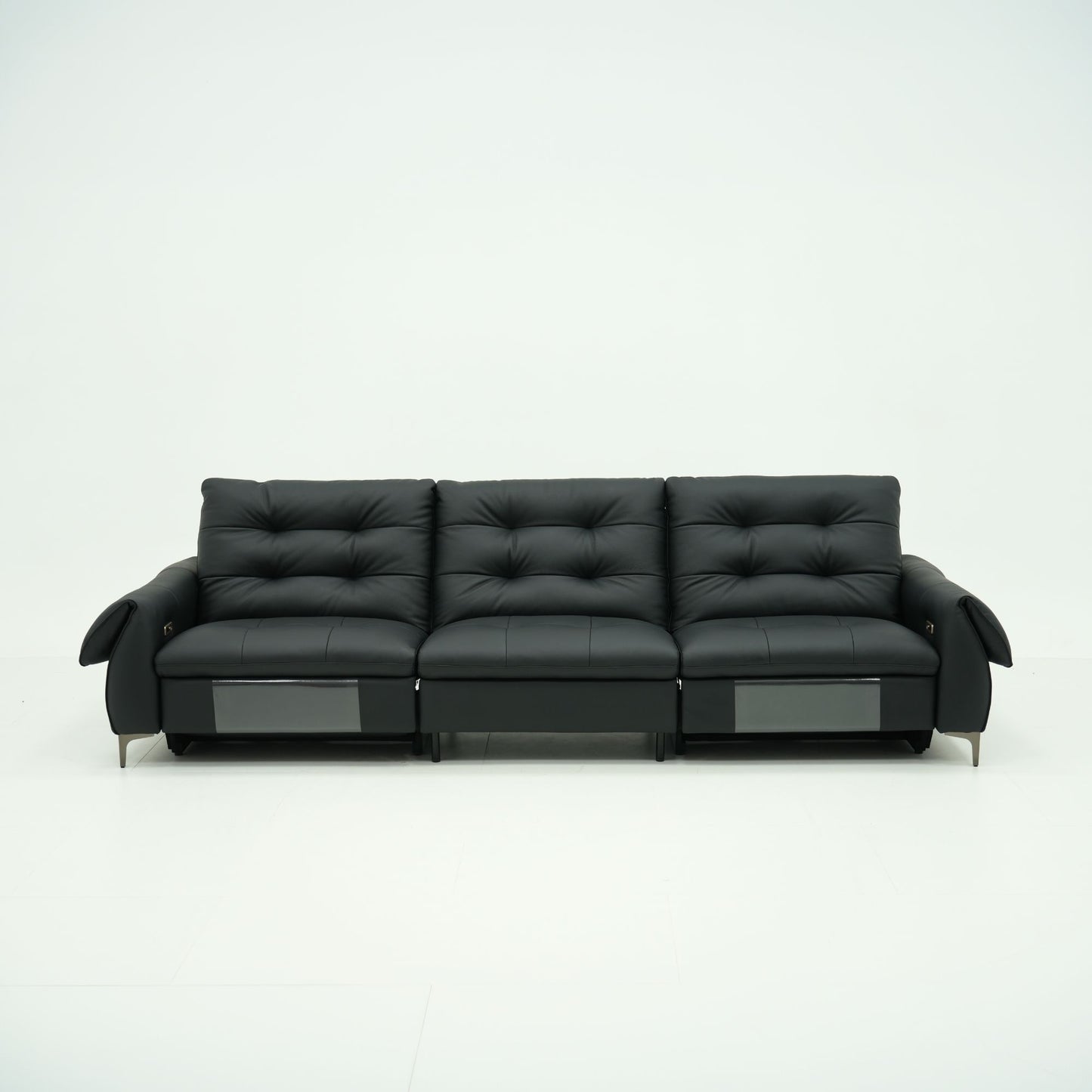 Black leather sofa on a white background