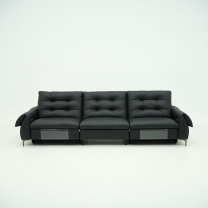 Black leather sofa on a white background