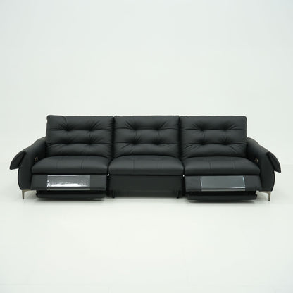 Black leather sofa on a white background
