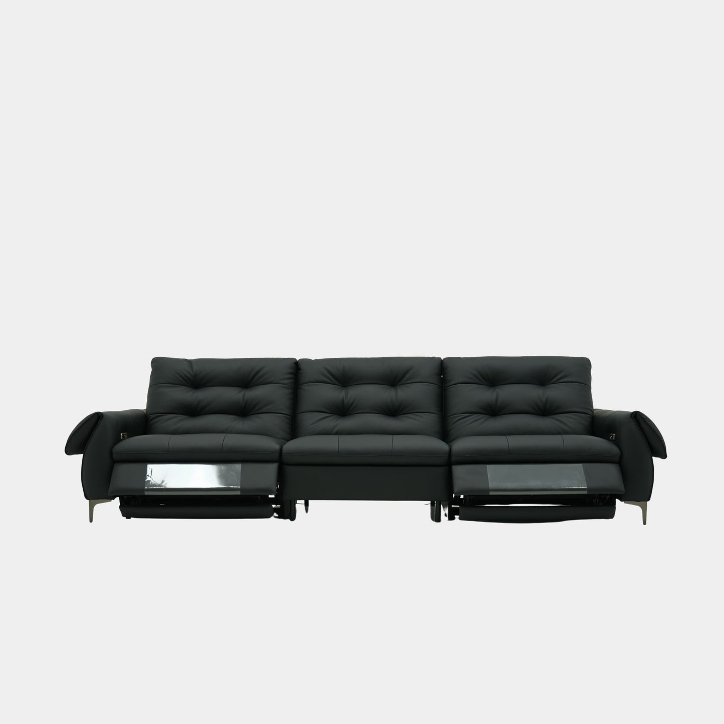 Black leather recliner sofa on a white background