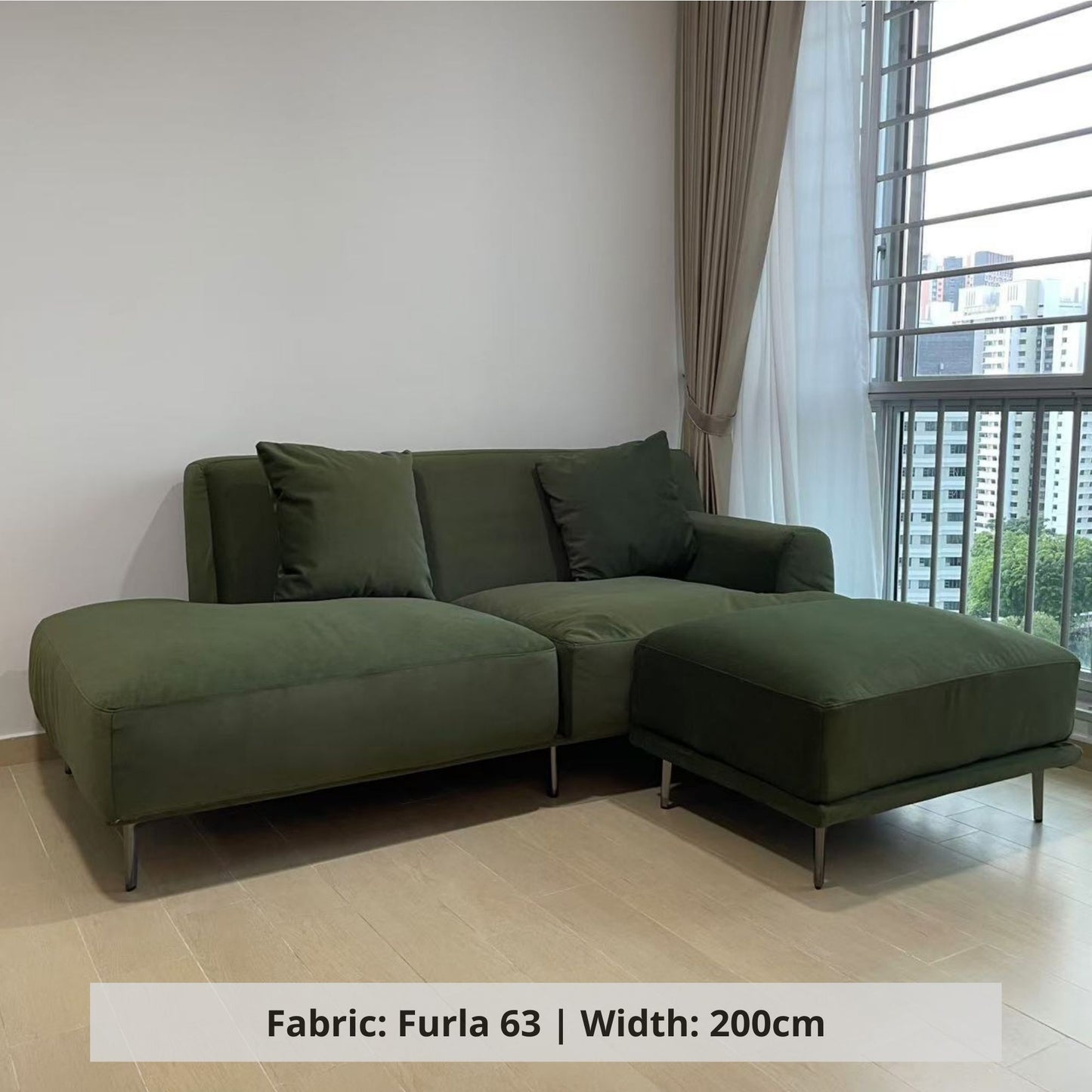 Crystal 3 seater fabric one arm sofa in green pet friendly fabric (Other)