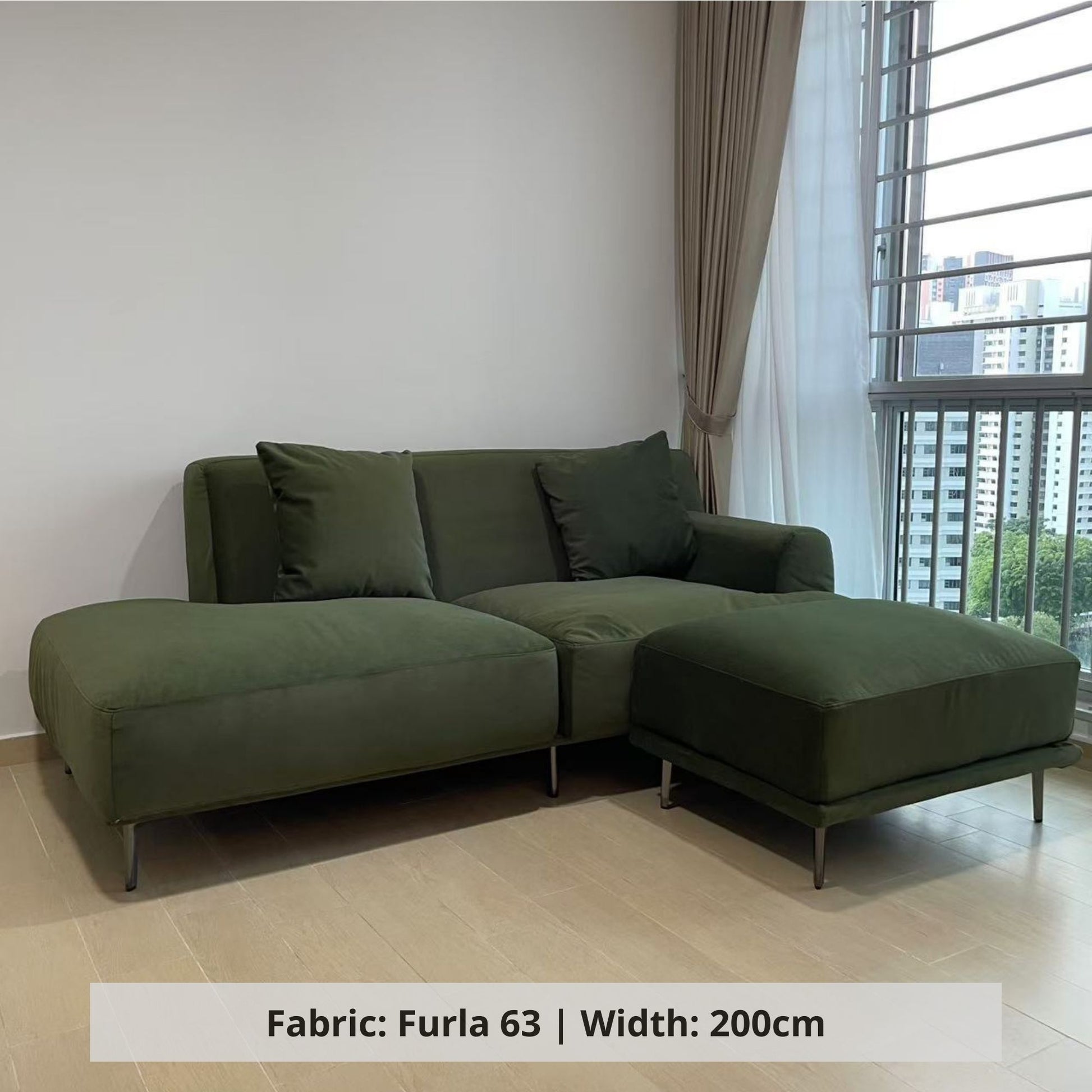 Crystal 3 seater fabric one arm sofa in green pet friendly fabric (Other)