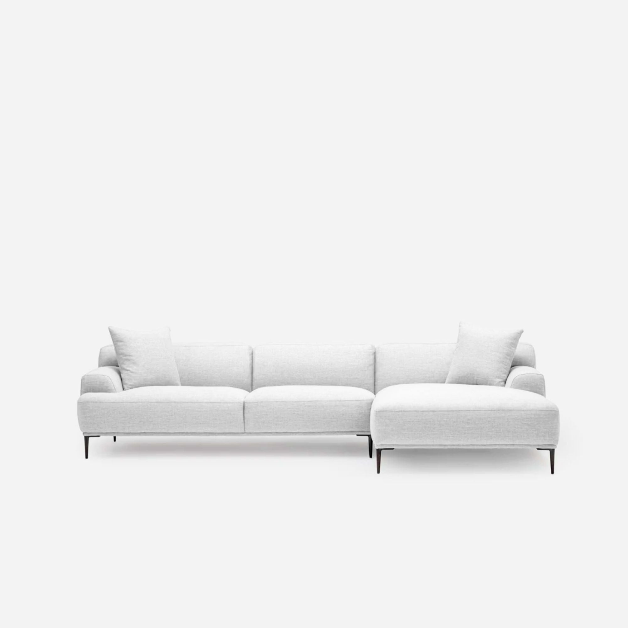 crystal fabric l-shaped sofa extended right chaise grey
