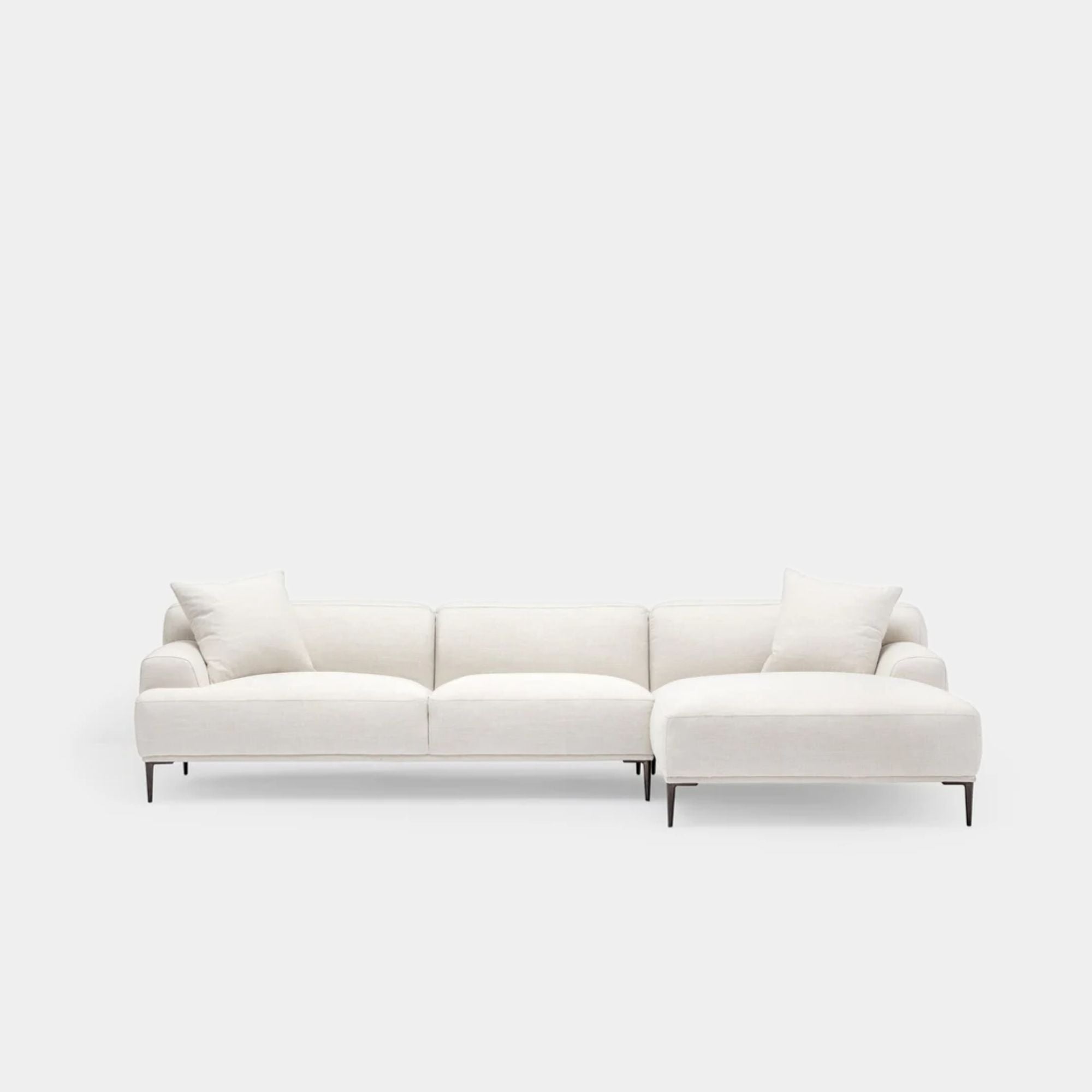 crystal fabric l-shaped sofa extended right chaise white