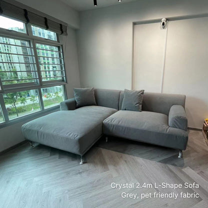 3 seater Crystal l-shaped sectional sofa in our customer's living room in grey pet friendly fabric