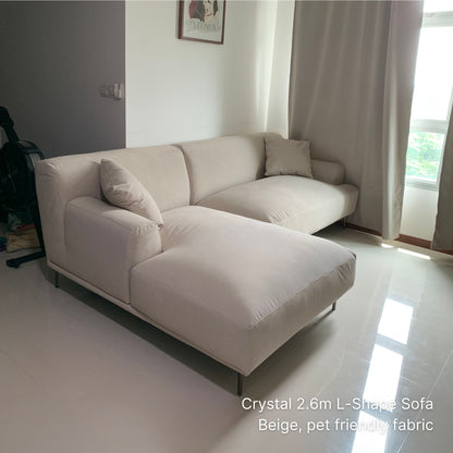 Delivered Crystal 4 seater 260cm beige pet friendyl fabric L-shape sectional sofa in our customer's living room