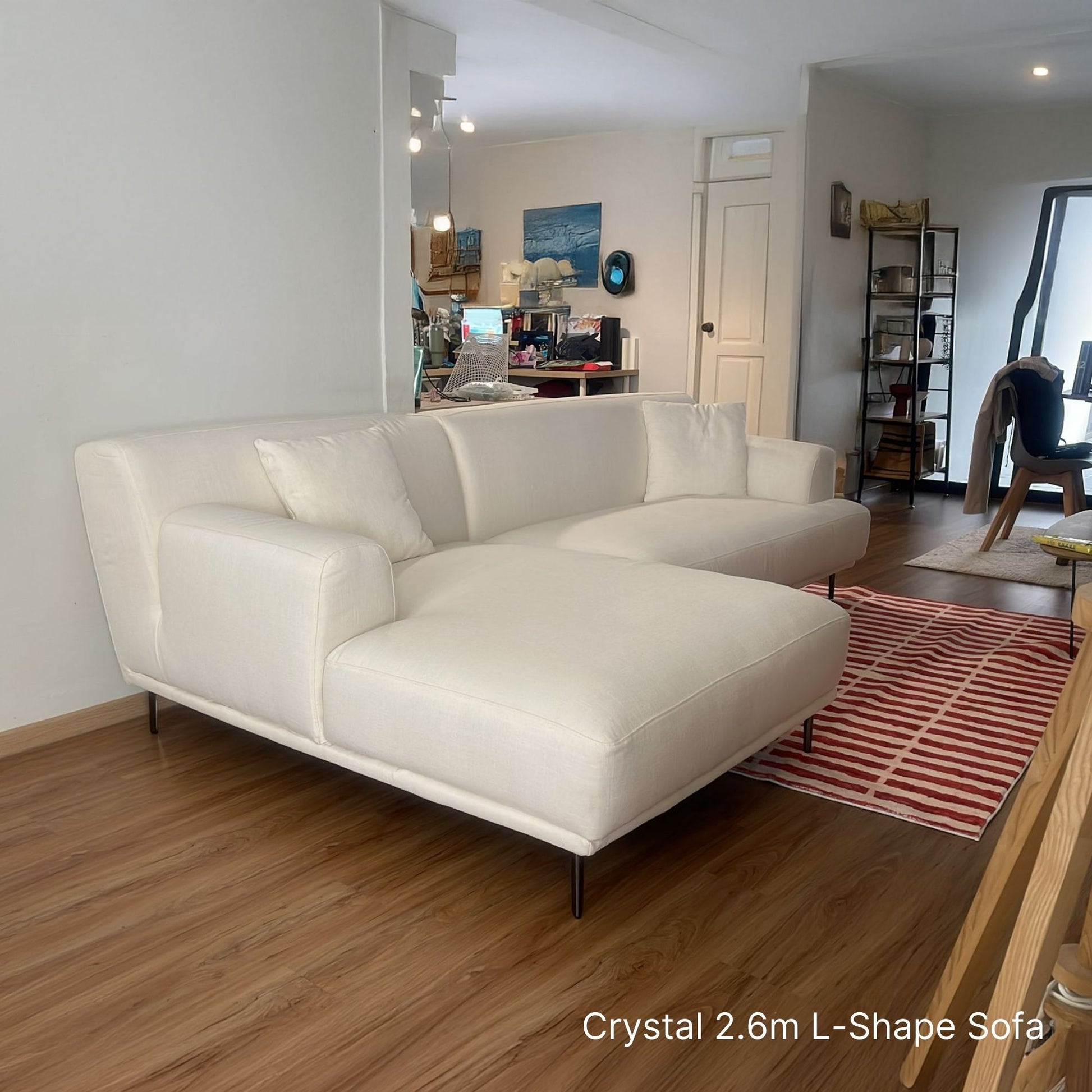 Sample 260cm 4 seater Crystal l-shaped sectional sofa in white delivered to our customer's place