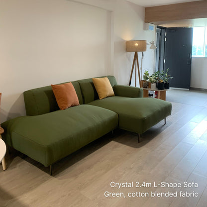 Delivered 3 seater Crystal 240cm Crystal fabric l-shaped one arm sectional sofa in green cotton blended fabric