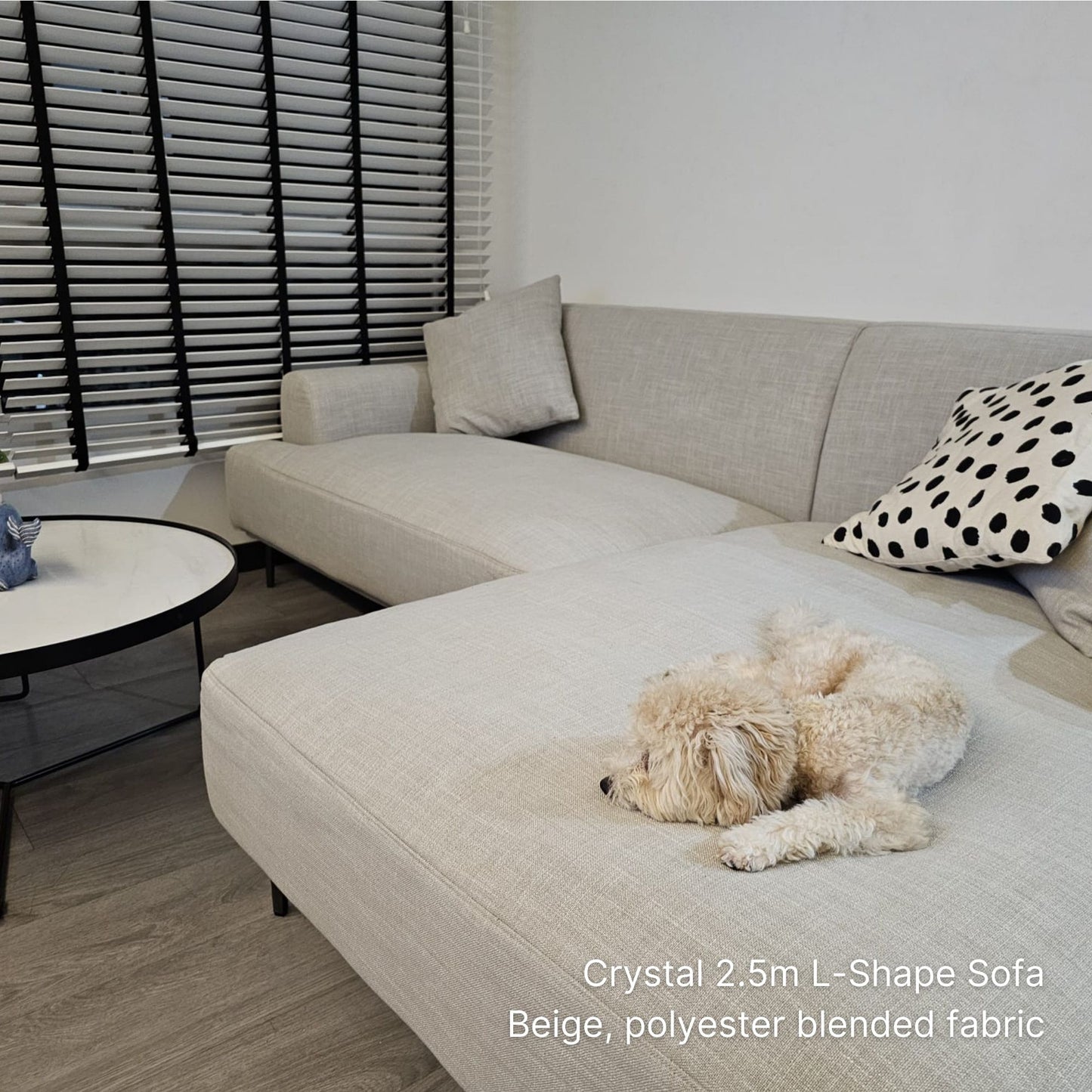 Delivered 3 seater 250cm Crystal l-shaped sectional sofa in grey polyester blended fabric