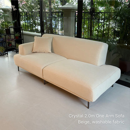 3 seater Crystal fabric one arm sofa with left arm in beige washable fabric in customer home