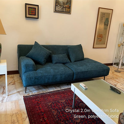 Crystal 3 seater green chenille fabric one arm sofa with left arm in customer's living room