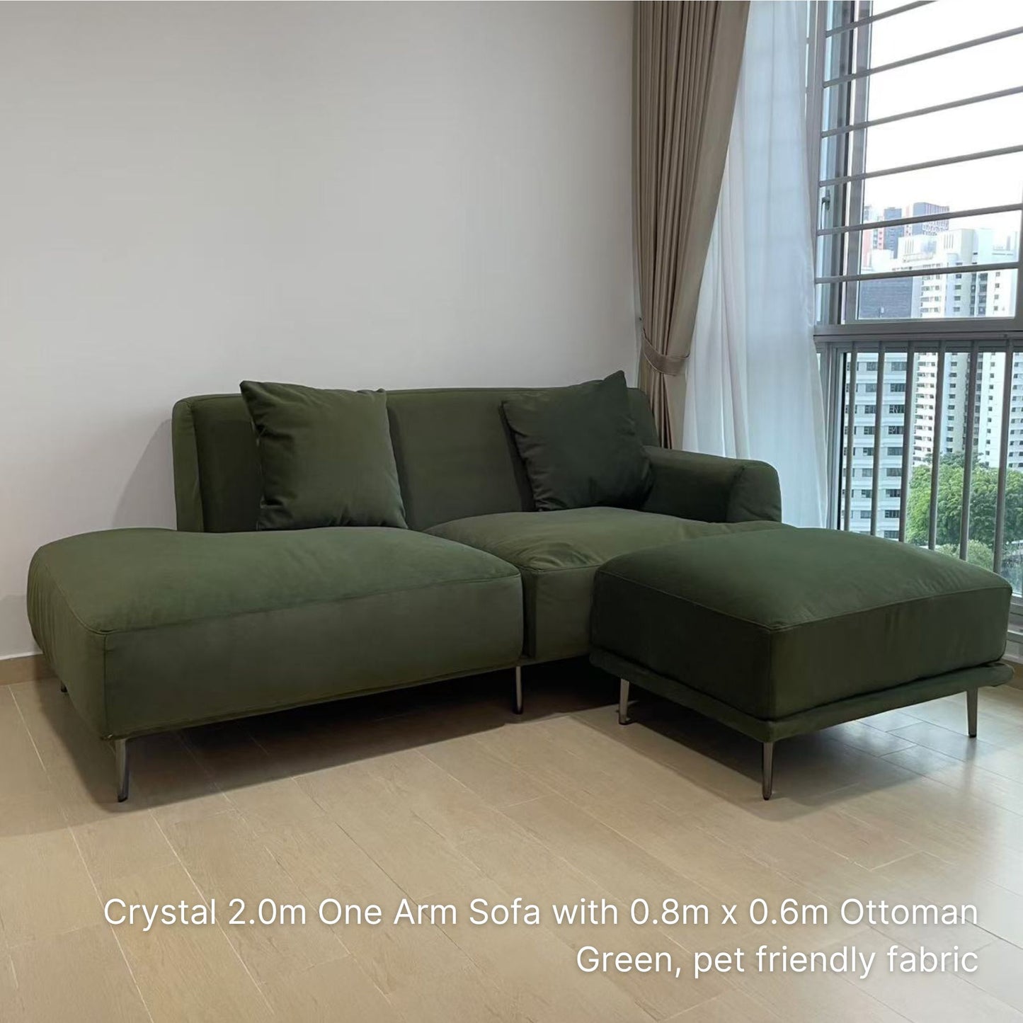 Crystal 3 seater green pet friendly fabric sofa with matching ottoman