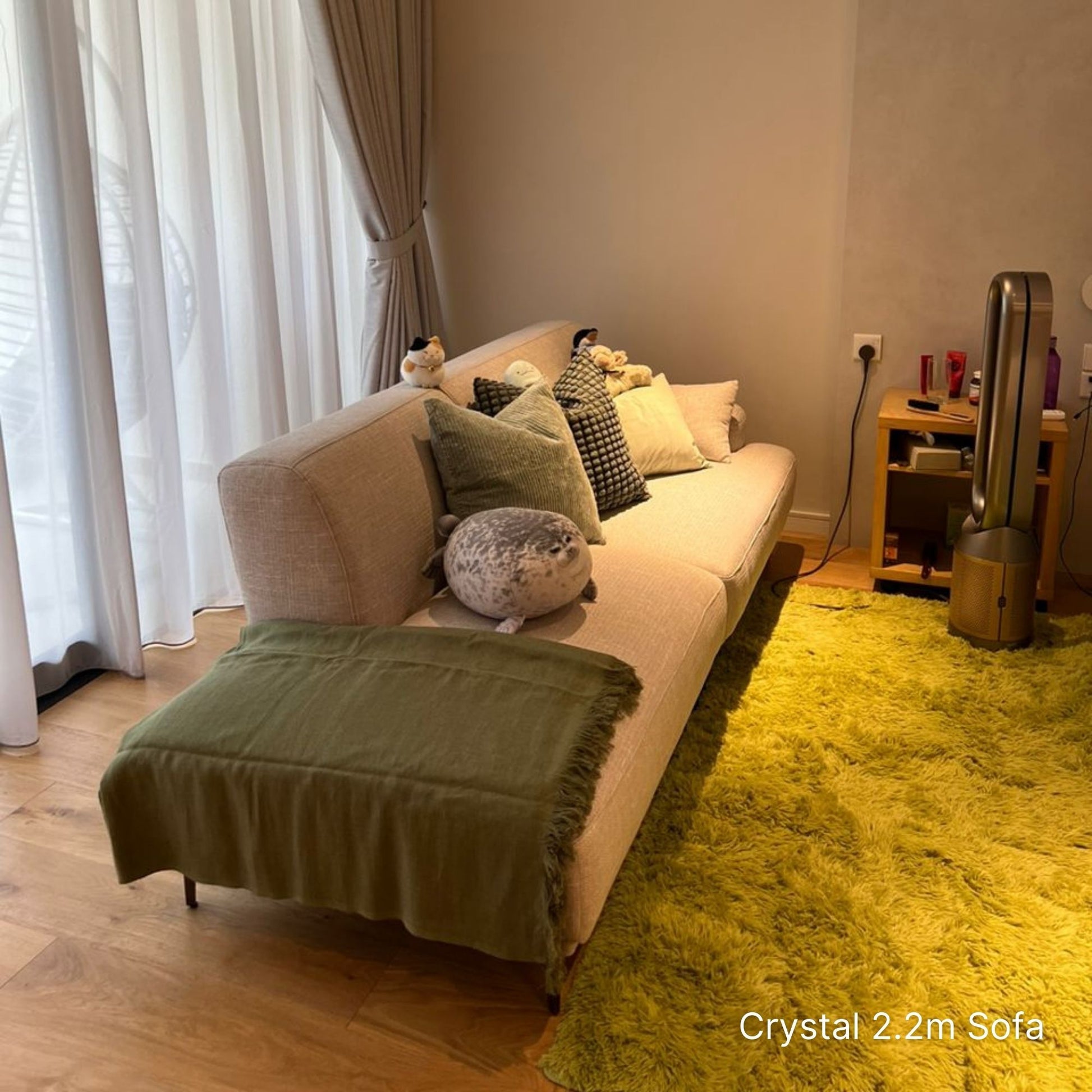 3 seater Crystal grey fabric one arm sofa with right arm with reduced seat depth in our Malaysian customer's home