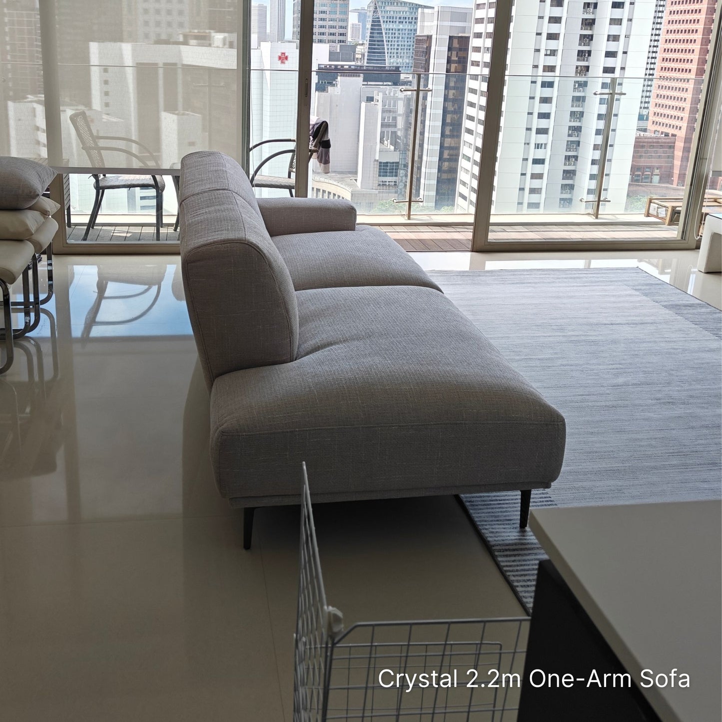 Crystal 3 seater 220cm fabric one arm sofa in grey with left arm in our customer's living room