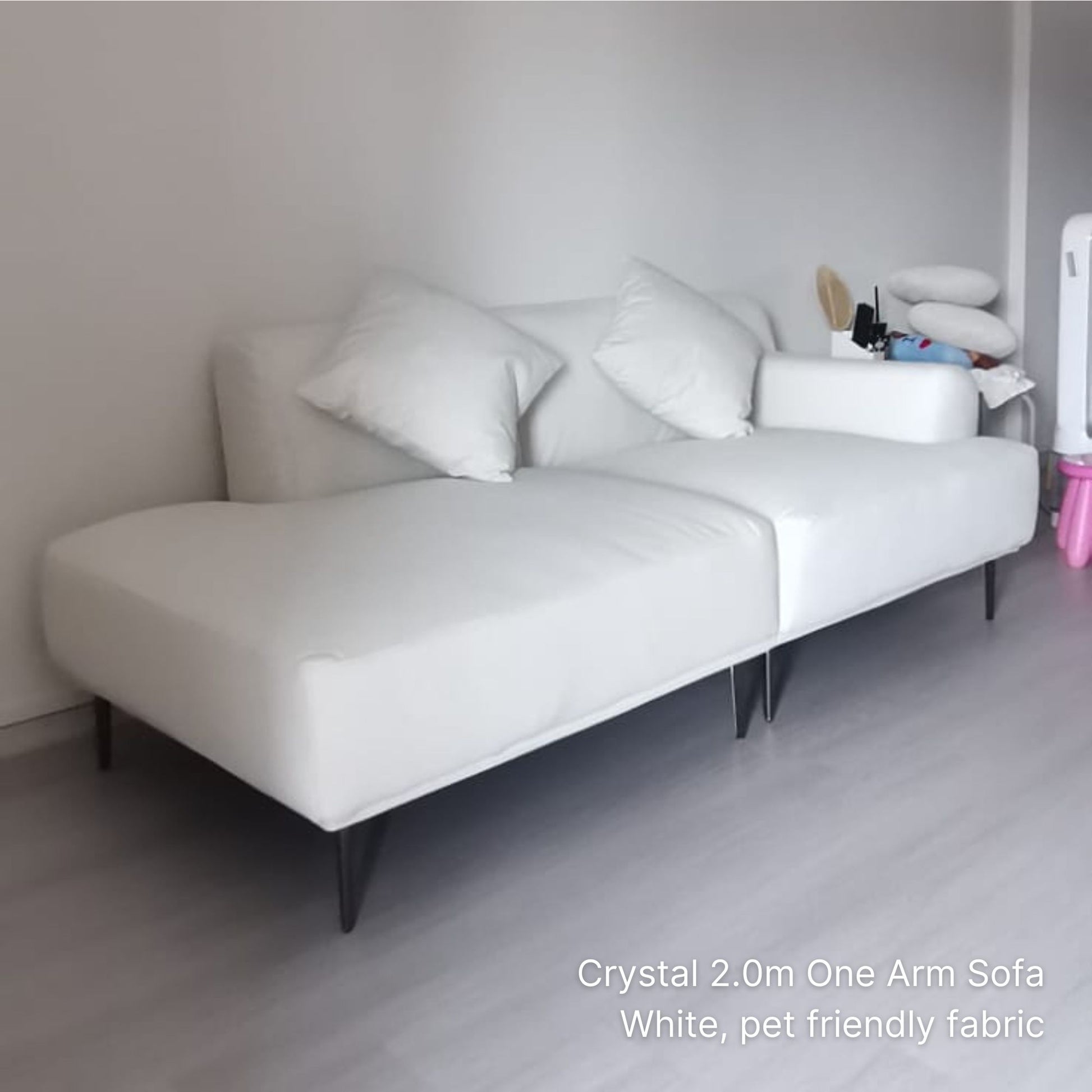 3 seater 200cm Crystal fabric one arm sofa in white pet friendly fabric in our customer's home