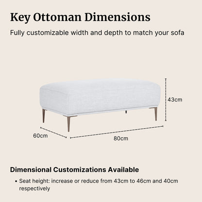 Ottoman with dimensions labeled on a beige background