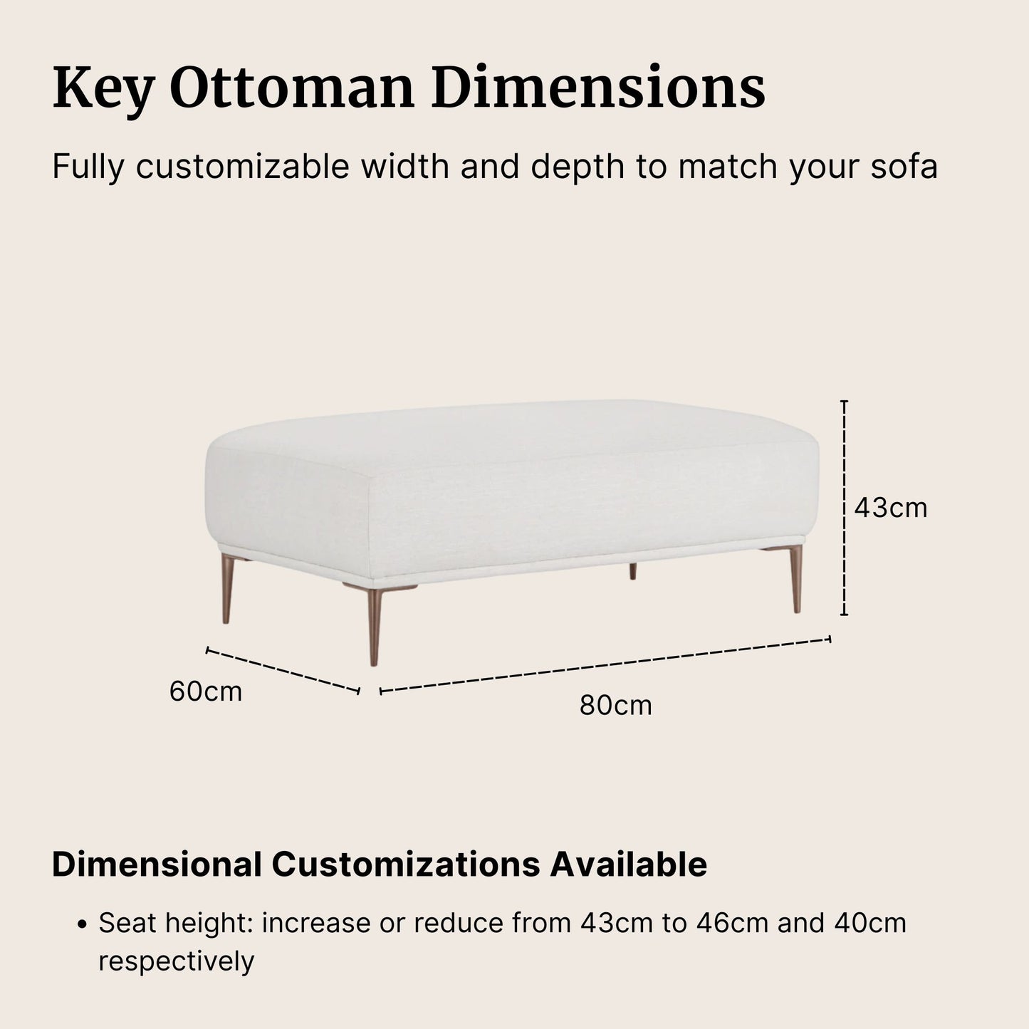 Crystal white fabric ottoman key dimensions