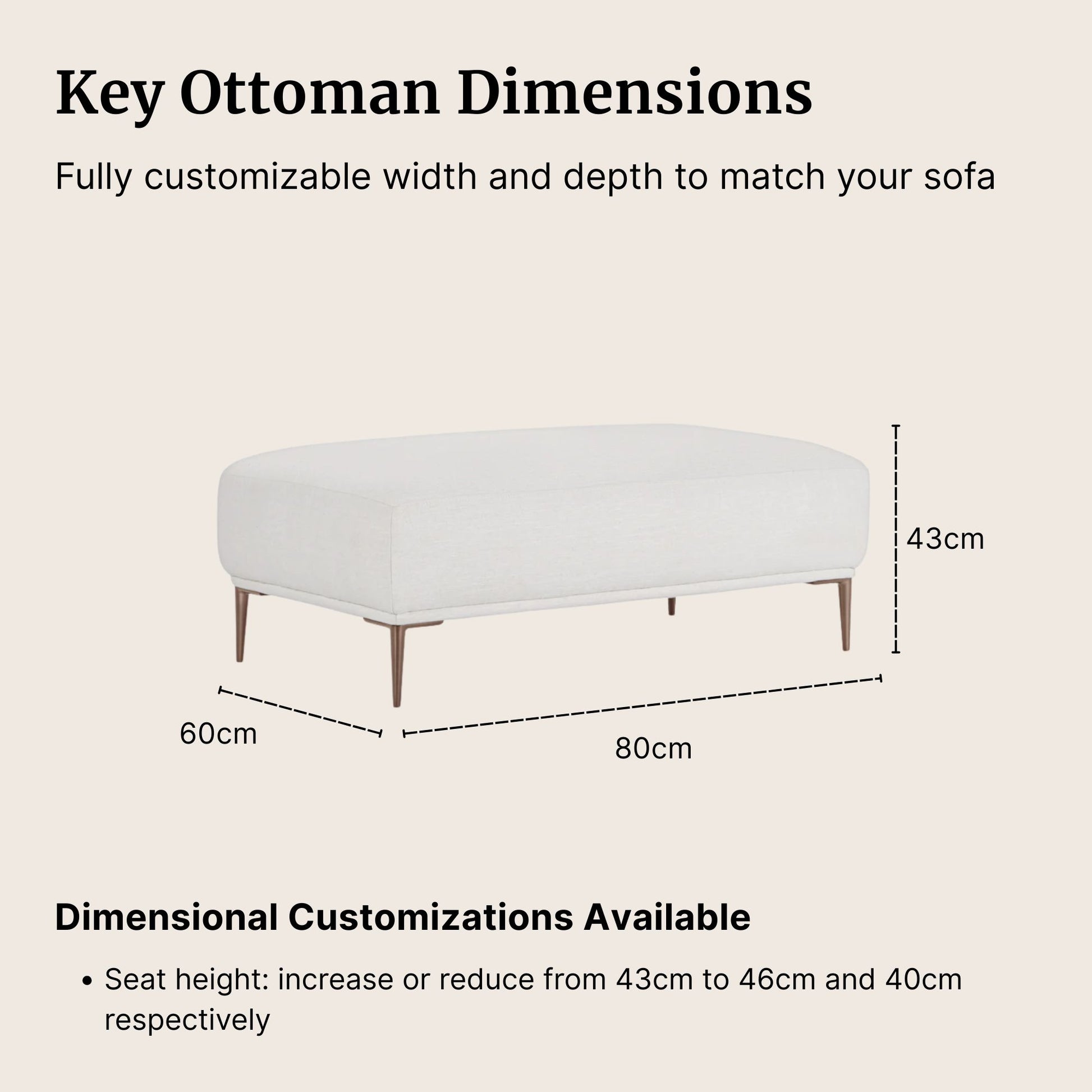 Crystal white fabric ottoman key dimensions