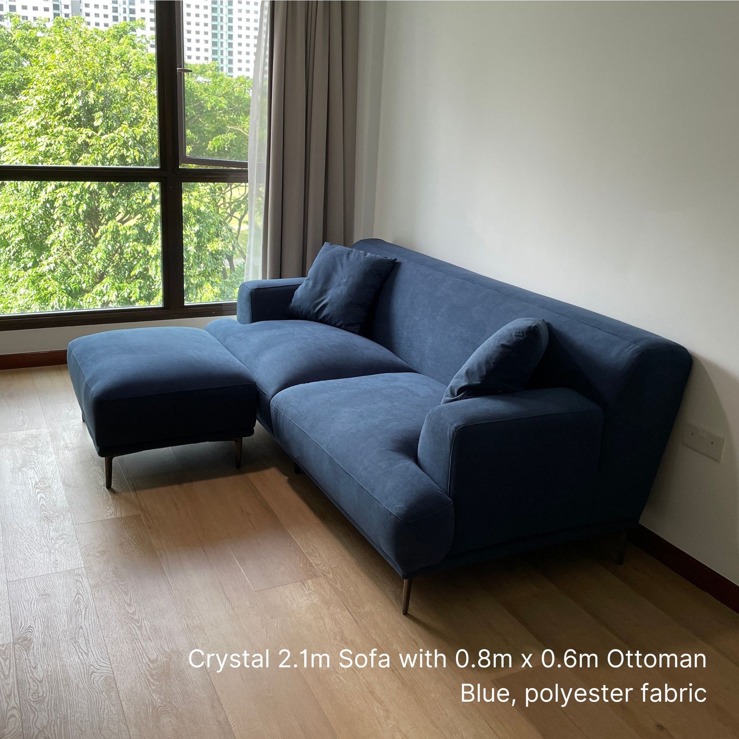 Crystal 3 seater fabric sofa with matching blue ottoman