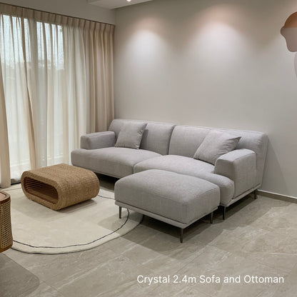 240cm 3 seater grey Crystal fabric sofa with matching ottoman