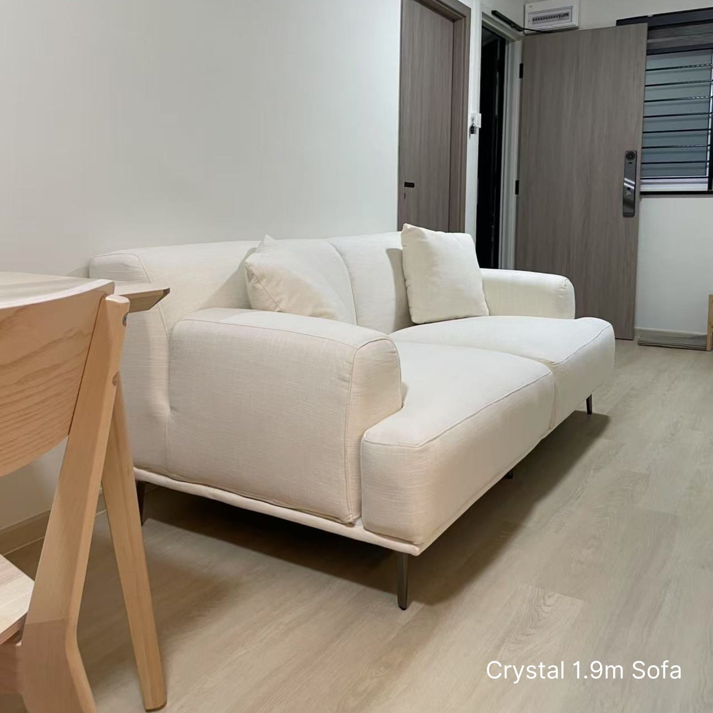 Real home photo of 3 seater 190cm Crystal fabric sofa in white sample