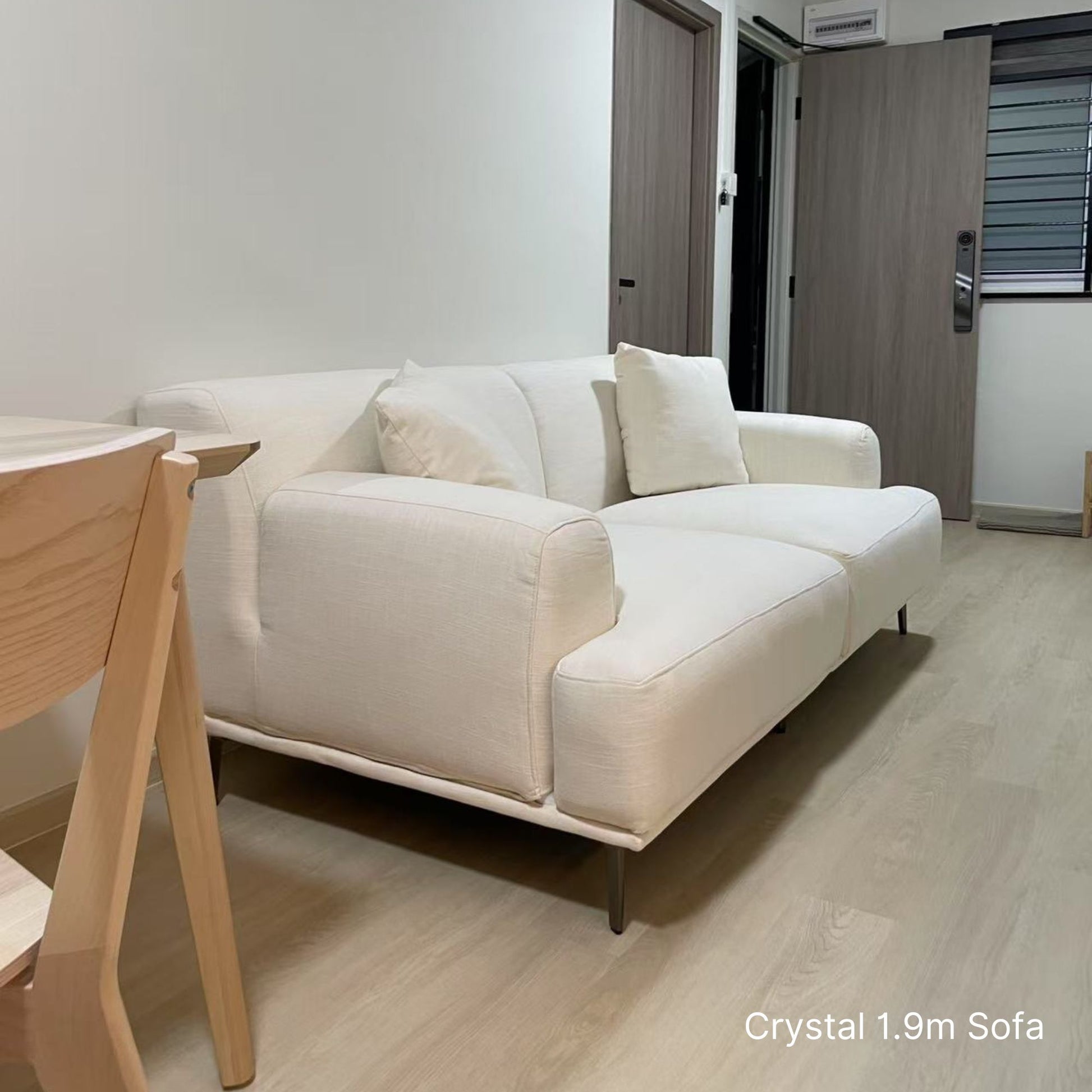 Real home photo of 3 seater 190cm Crystal fabric sofa in white sample