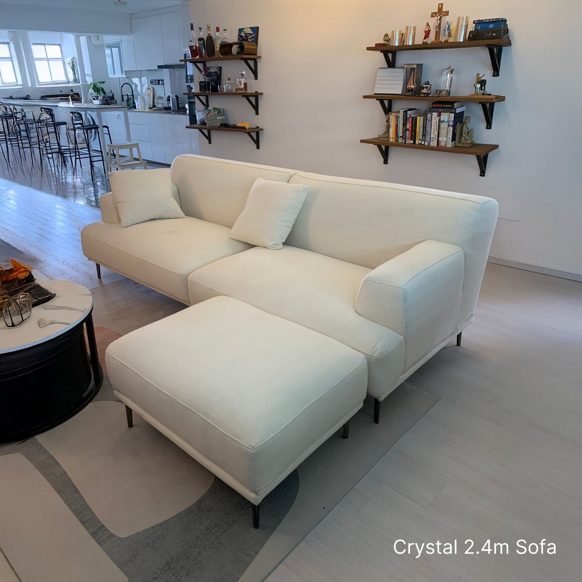 3 seater 240cm Crystal fabric sofa and ottoman in white sample