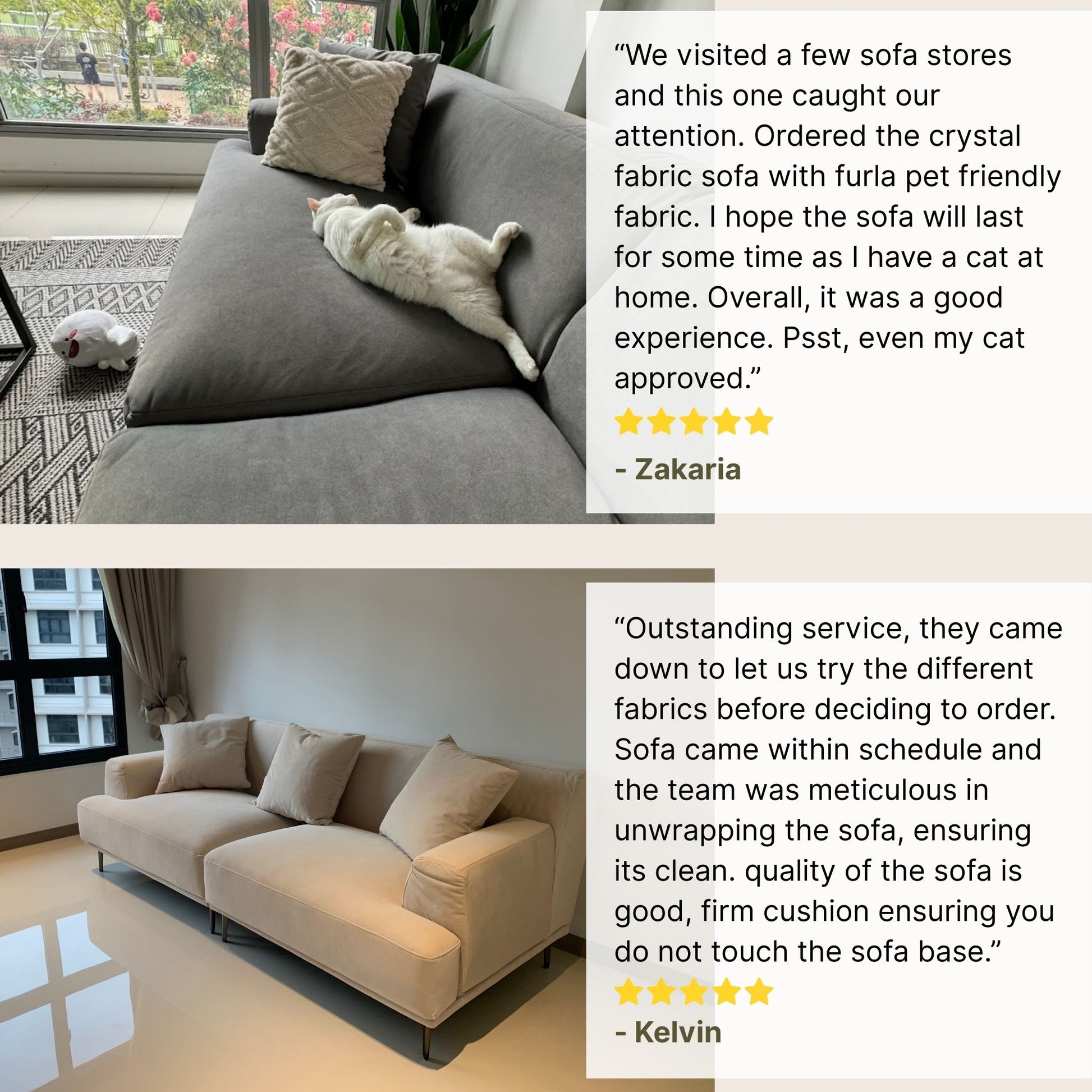 Good reviews for Crystal fabric sofa