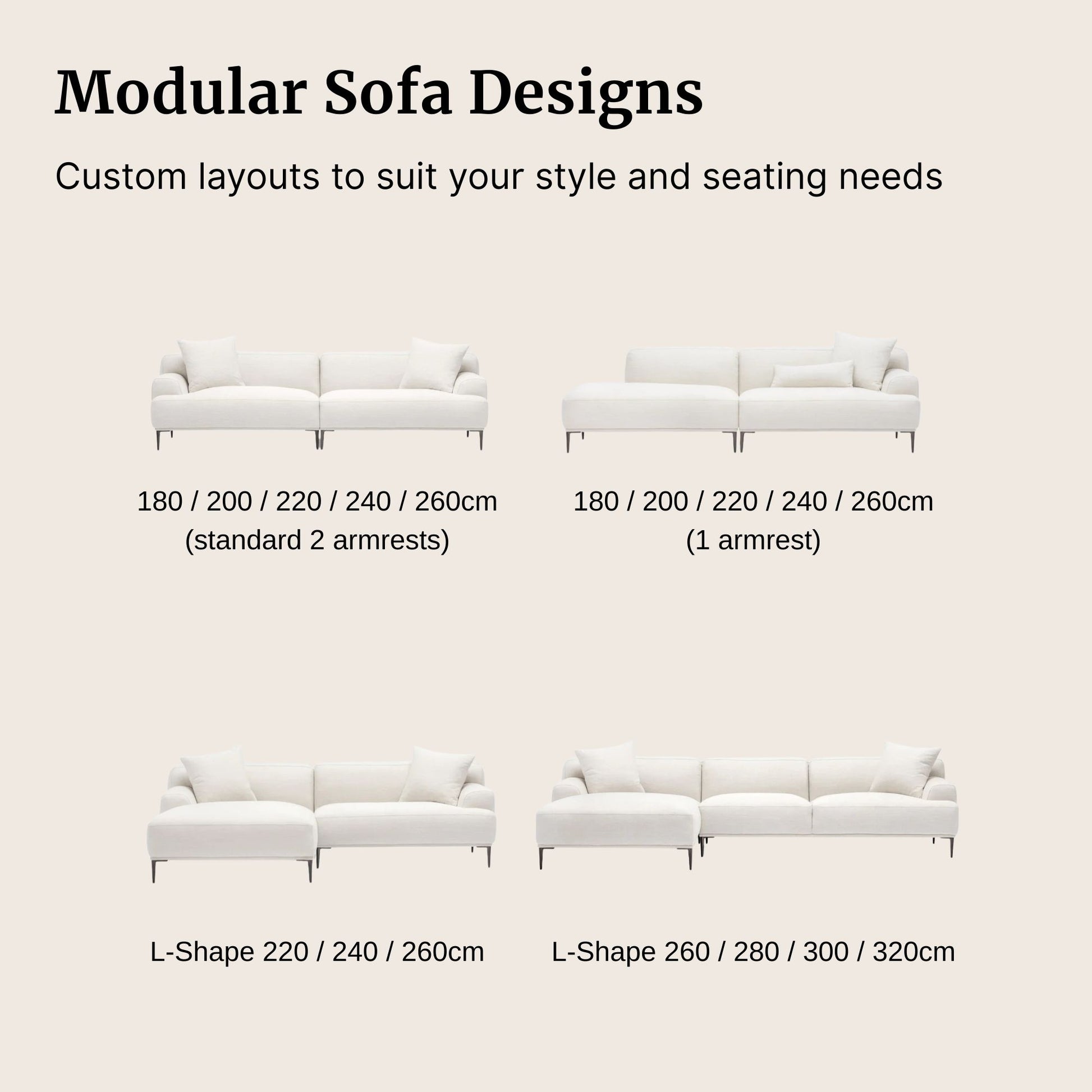 Modular sofa designs with customizable layouts for Crystal fabric sofa on a beige background
