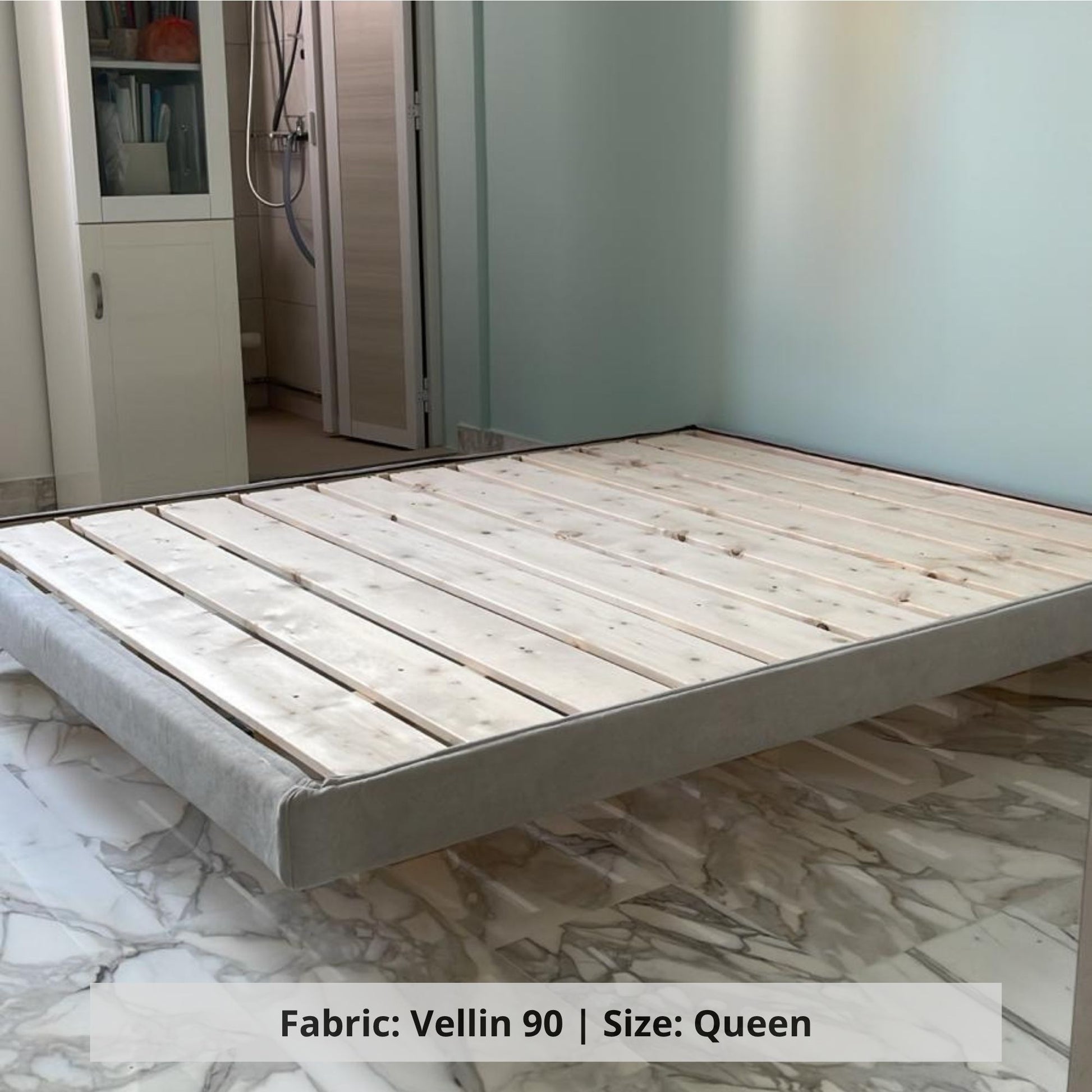 Crystal queen size grey, Vellin 90 velvet fabric bed frame sample (Other)