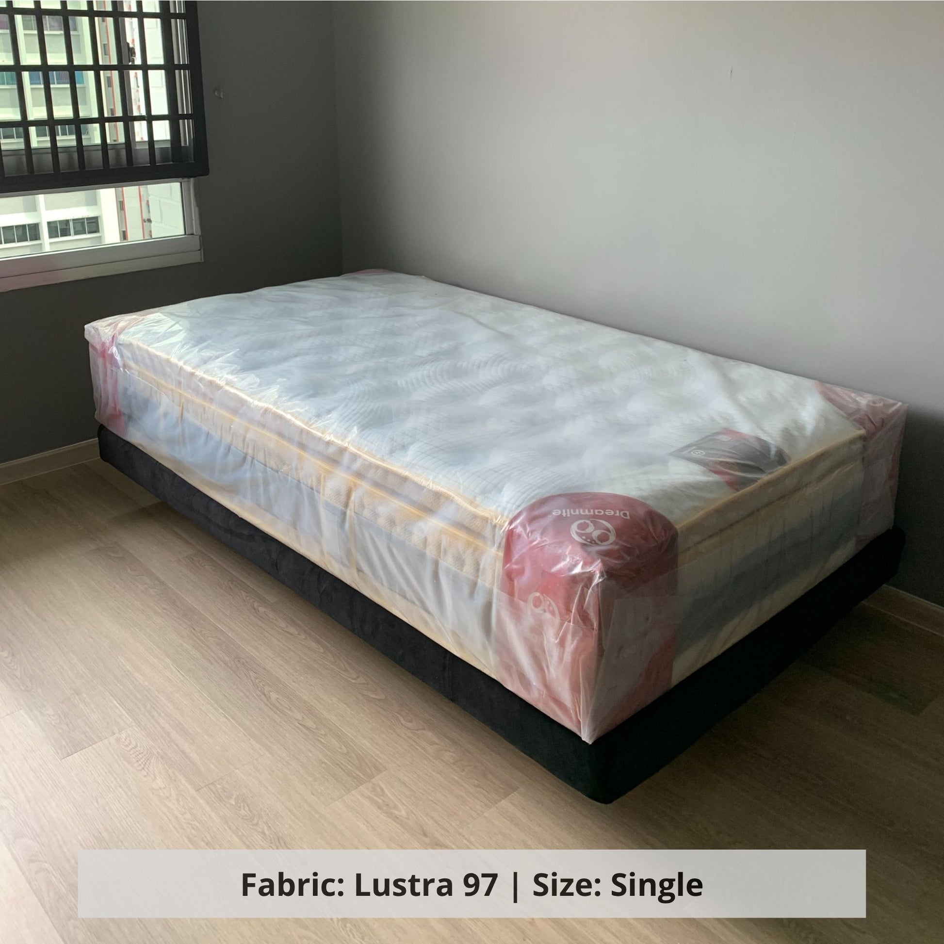 Crystal single size bed frame in Vellin 48 black fabric sample (Other)