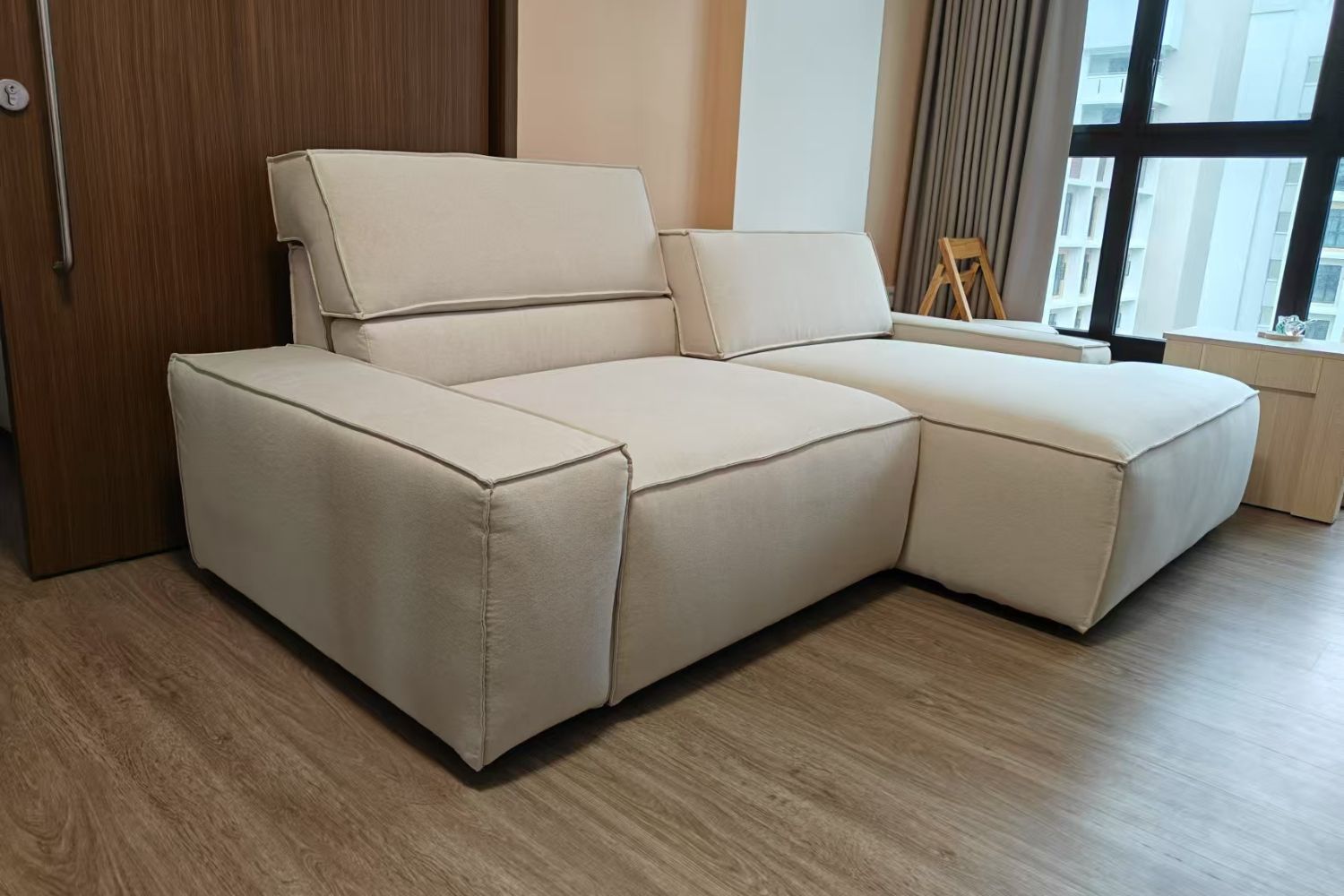 Cubix 3 seater adjustable backrest beige fabric L shape sectional sofa