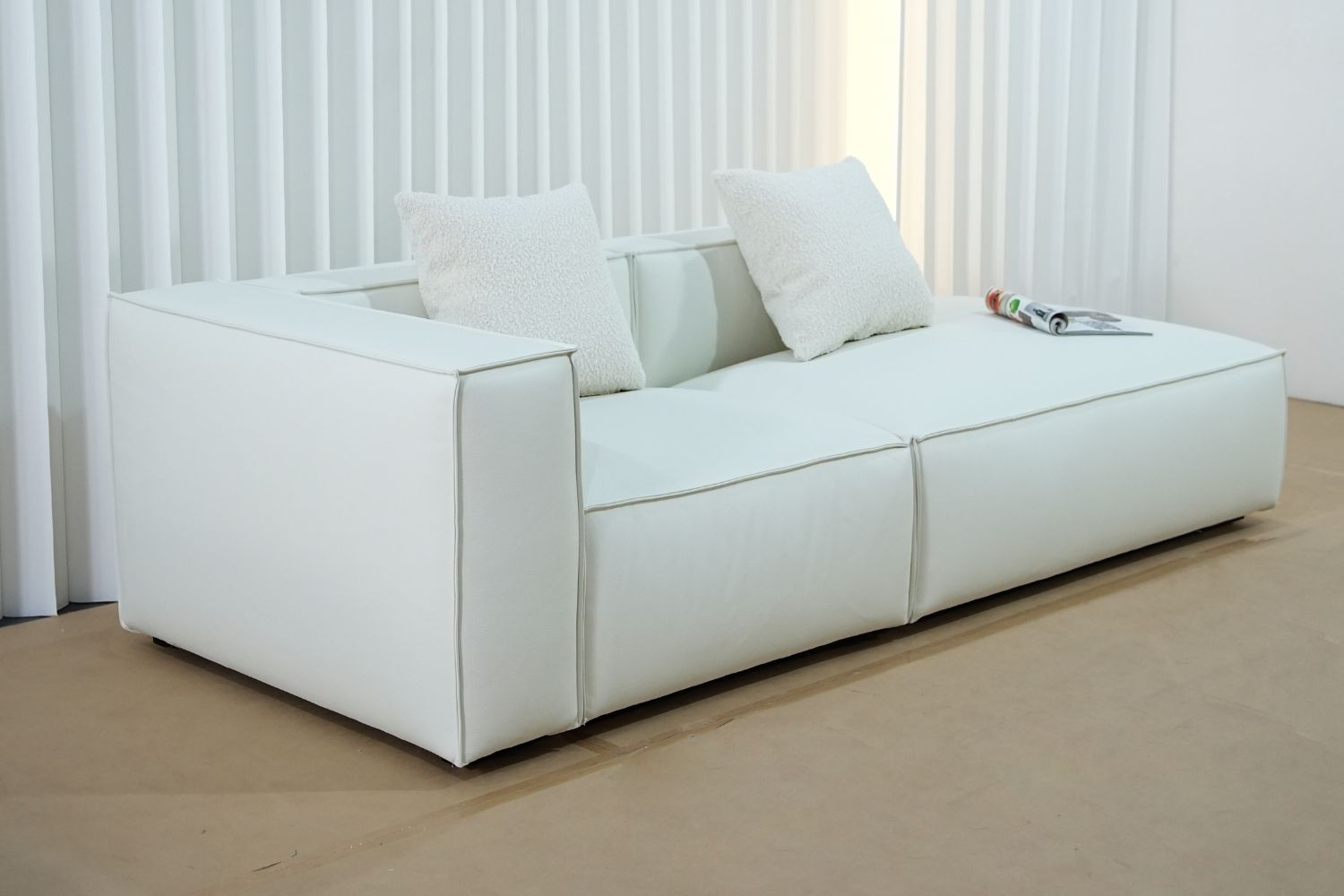 Cubix one arm sofa 220cm white leathaire sofa | Demo 2