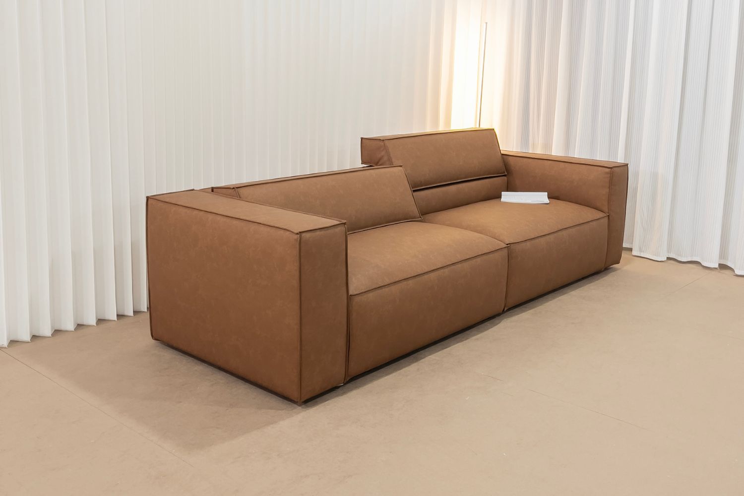 Cubix adjustable backrest 240cm brown fabric sofa | Demo 2