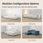 Modular sofa configurations with text on customizable layouts.