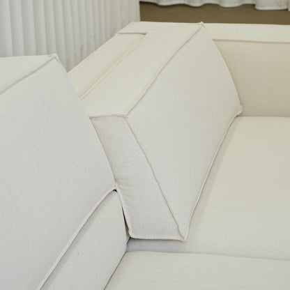 Close up view of headrest segment for Cubix adjustable backrest sofa in beige washable fabric