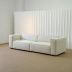 Cubix fabric adjustable backrest sofa in beige washable fabric, photo taken on the factory floor