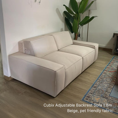 2 seater Cubix adjustable backrest sofa in beige pet friendly fabric